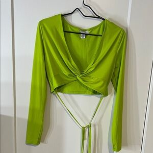 Lime Green Long Sleeve Twist Front Top